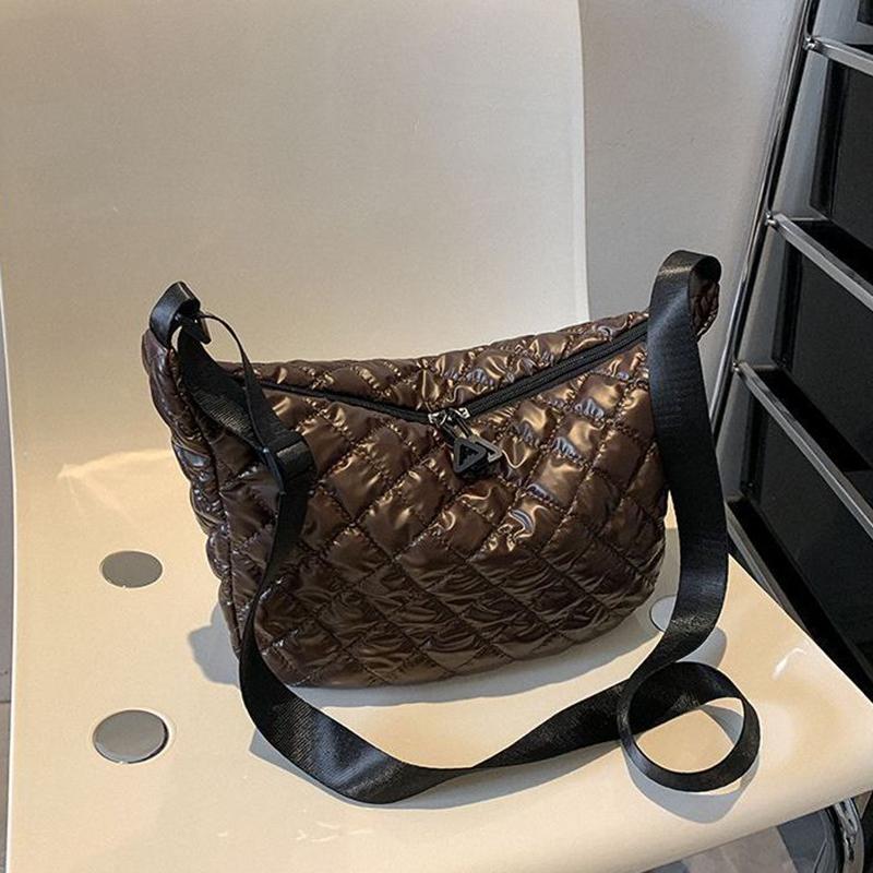 Space Cotton Shoulder Bag Fashion Hobo Crossbody Bags Lattice Pattern All-match Large Capacity Handbags for Women Commuting