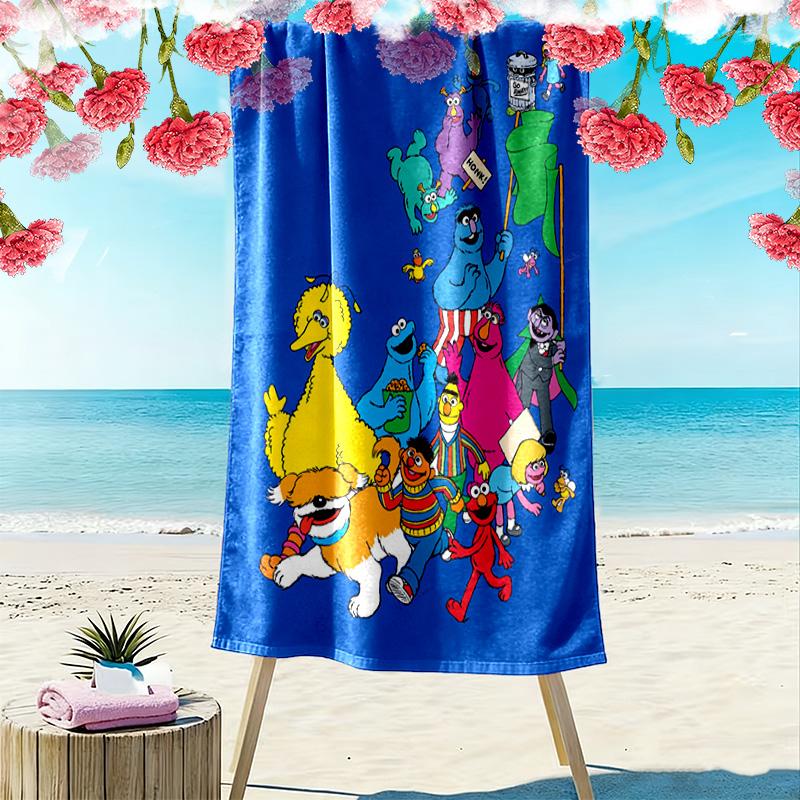 Sesame-Street Print Beach Towel, Large Soft Quick Dry Towel for Beach Camping Swimming