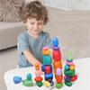 32PCS Wooden Sorting Stacking Rocks Stones,Sensory Toddler Toys Learning Toys, Building Game Birthday Gifts For Kids