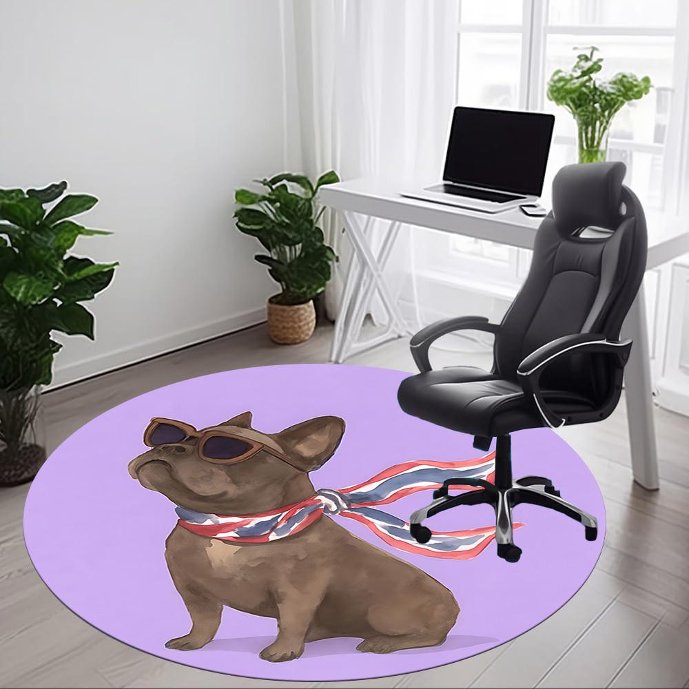1pc Pug, Sunglasses Office Round Rug, Non-slip, Soft and Durable Office Rug for Interior Decoration, Perfect for Office, Beautiful Decoration yy260323