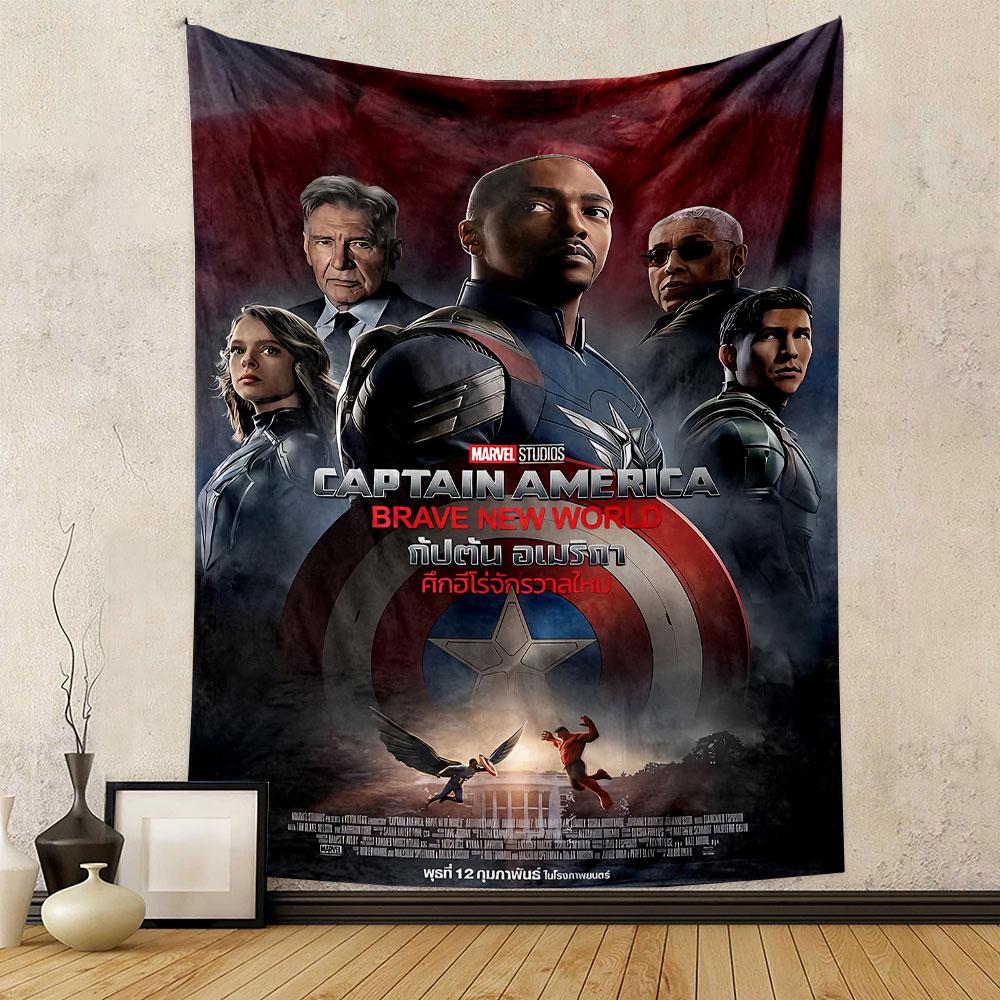 Captain America Brave New World Tapestry Wall Hanging, Sam Wilson Shield Art, Marvel Movie Wall Decor for Bedroom Gaming Room