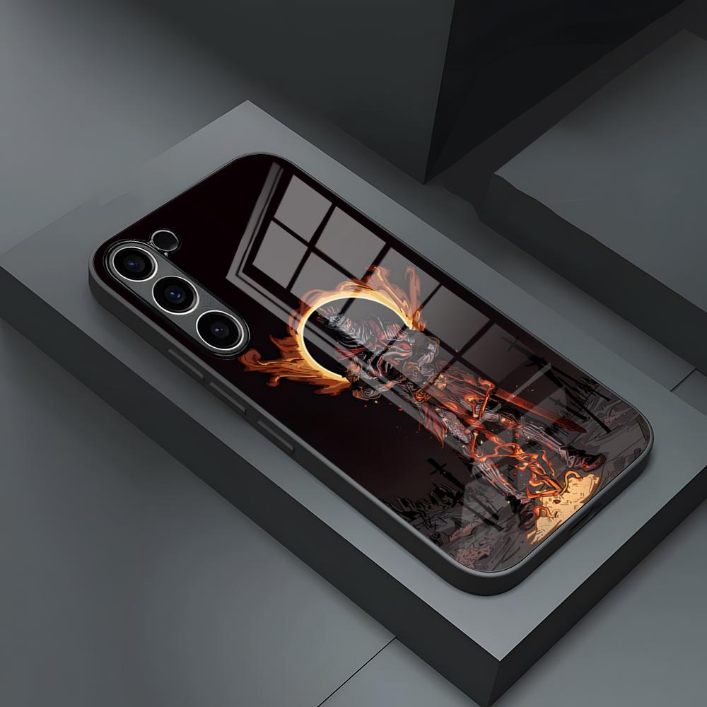 Чехол для телефона D-Dark S-Souls для S24 Ultra Samsung S23 Fe S22 S20 S21 Plus Galaxy A54 A34 A24 A53 Note 20 Стеклянная крышка