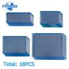 18PCS Prototype PCB Board Kit Blue Double Sided Board Dimensions 3x7cm 4x6cm 5x7cm 7x9cm, for Electronics Projects DIY Kit