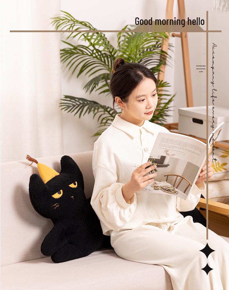 Черно-белая плюшевая подушка-кошка Коко - милая подушка-котенок и спинка для дивана