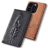 Cases For APPLE iPhone 14 15 16 16e Pro Max Plus 3D Crocodile Head Flip Case Cowhide Genuine Leather Magnetic Wallet Covers