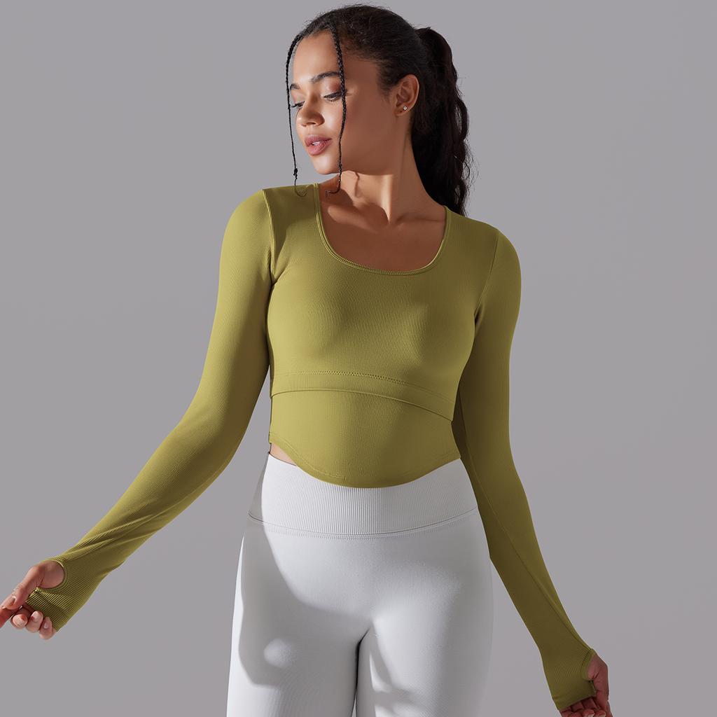 Nessaj бесшовные вязаные однотонные спортивные рубашки топ с длинными рукавами для йоги, одежда для бега и фитнеса, топы для женщин
