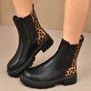 Мода Большие размеры Мода Леопардовый принт Ботинки Челси Женские Толстая подошва Нескользящие Ботильоны Женские Осенние На шнурках Искусственная кожа Botas Mujer