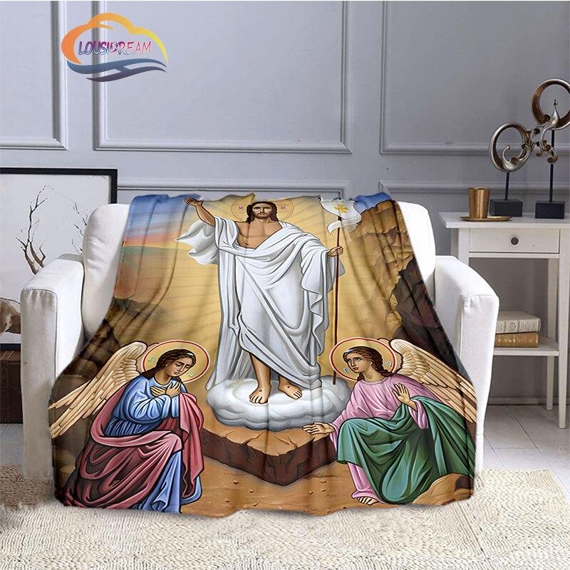 Одеяло с изображением Иисуса Христа, фланелевое теплое мягкое плюшевое одеяло для дивана-кровати, одеяло из серии «Дева Мария и Иисус», религиозное верование