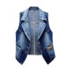 Women's Casual Solid Color Sleeveless Cropped Denim Jacket