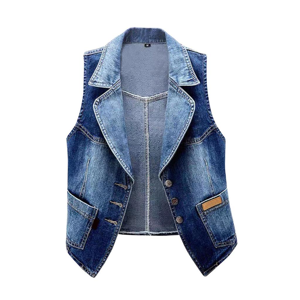 Women's Casual Solid Color Sleeveless Cropped Denim Jacket