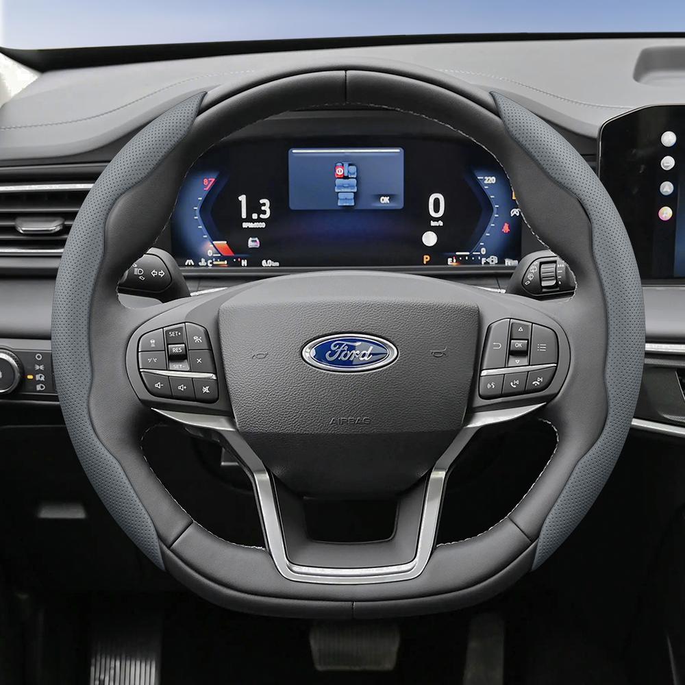 TQ012Suitable for Ford Breathable Hole Leather Steering Wheel Cover Segmented Quick Release Design Non-Slip Durable Focus Mk2 Mk3 Fies
