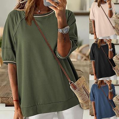 Женская футболка в полоску, цветные блоки, свободный круглый вырез, женские топы, модная женская футболка с коротким рукавом, свободного покроя