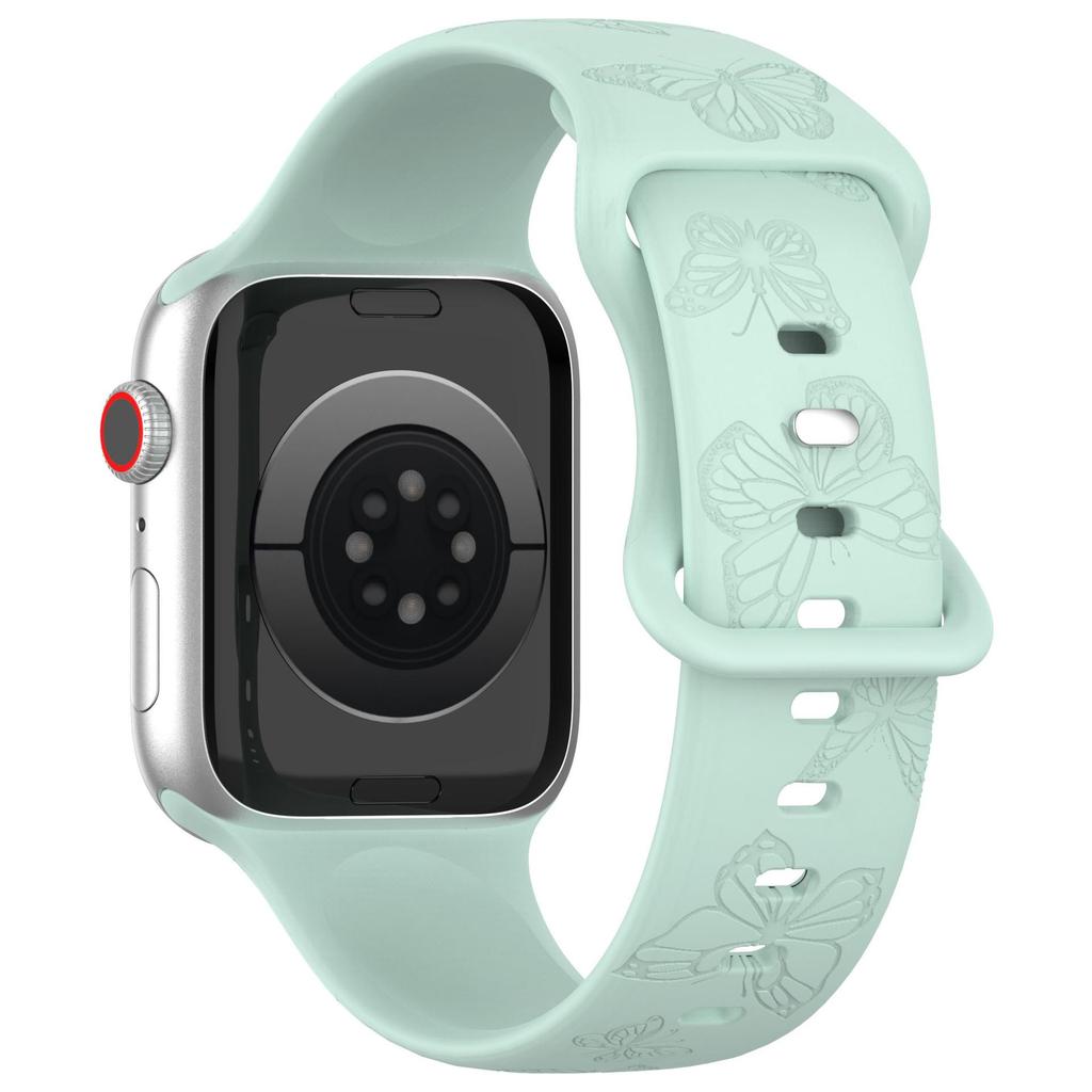 Совместимый ремешок для Apple Watch: Лазерная гравировка бабочки, 8-образная застежка, спортивный силиконовый дизайн для iWatch S8