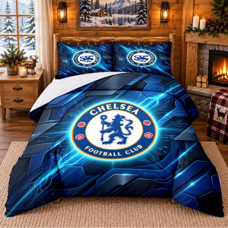 Printed 3Pcs Bedding Set Chelsea FC Pattern Bed Sheet Pillowcase For Bedroom Decor