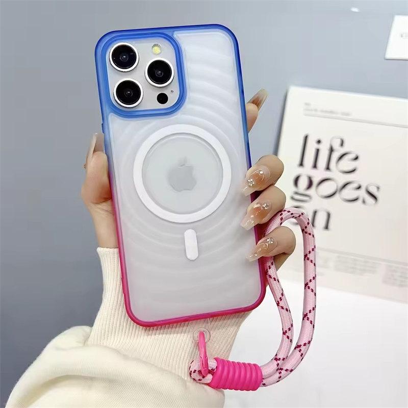 Чехол с градиентной текстурой для iPhone 16 Pro Max 11 12 13 14 15 Pro Max 16 Plus для Magsafe Magnetic Cover со шнурком
