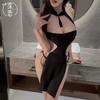 Sex Underwear Sexy Hollow Witch Uniform Set Hot Lace-up Cheongsam High Split Skirt Nightclub Outfit