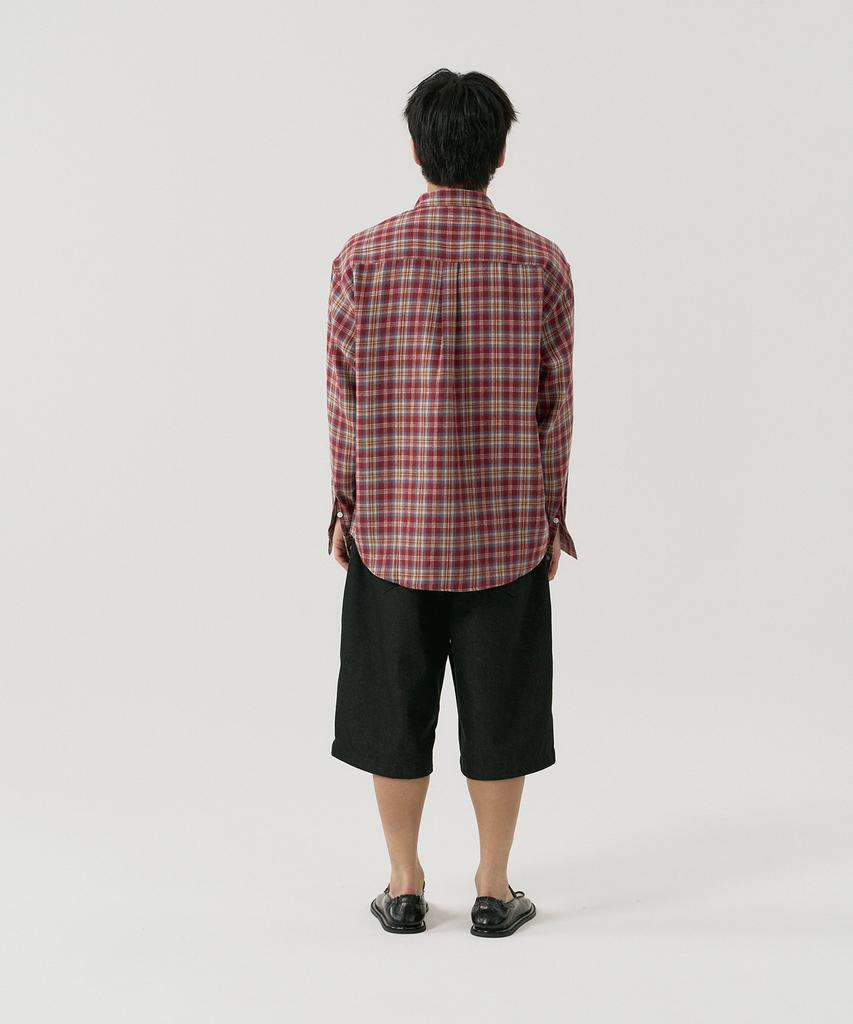 GNOK Flannel Check Pocket Long Sleeve Shirt [Burgundy]