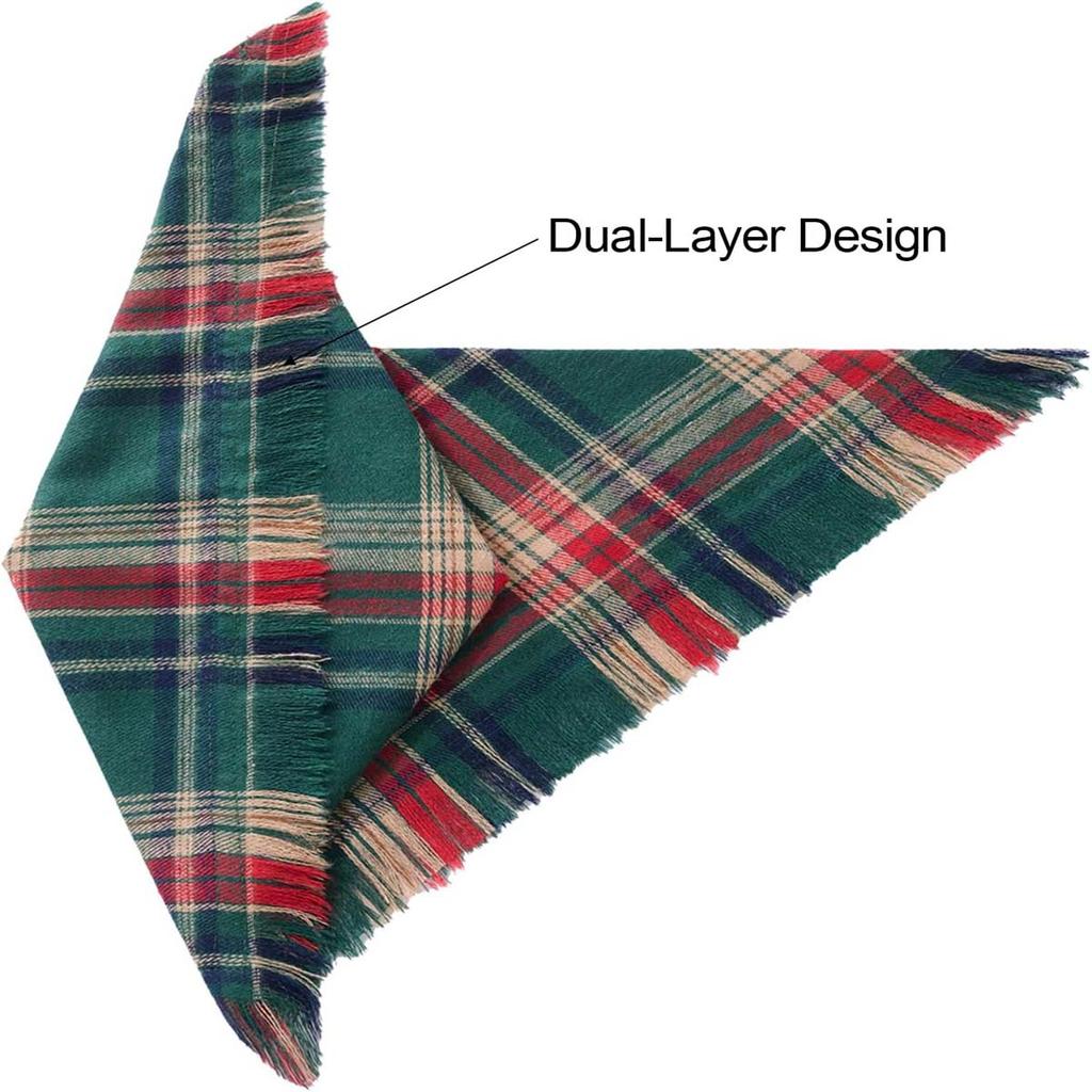 Tanpopo Christmas Dog Bandanas Red Green Plaid Scarf with Tassels Edges Reversible Triangle Bibs Accessories for Boys Girls Pets