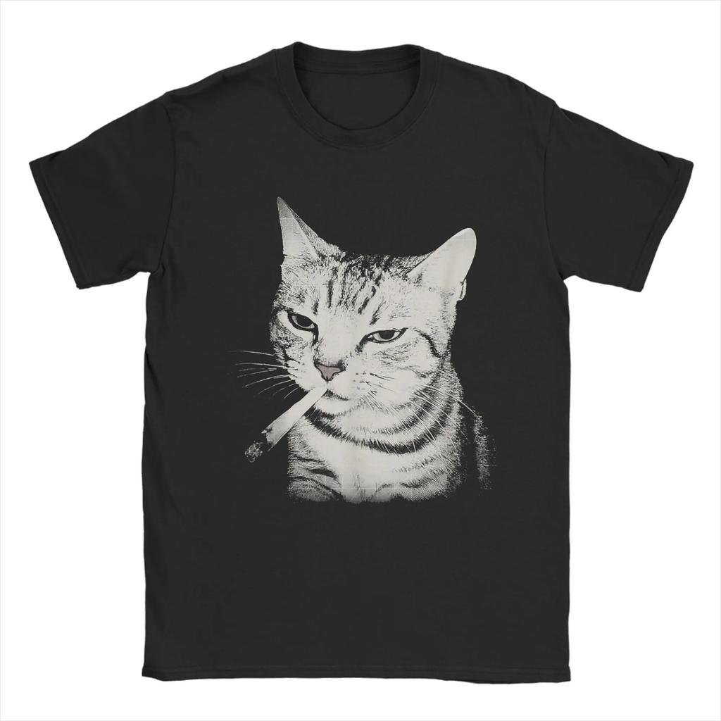 Smoking Cat Cigarette Kitten Funny Meme Stupid Unisex T Shirt Casual Tees Short Sleeve Round Collar Tshirt Cotton Original Clothes