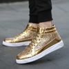 Модные мужские туфли на плоской подошве из кожи, ботильоны, мужская осенняя мода, яркие, удобные, повседневные кроссовки, повседневные высокие кроссовки в стиле ретро с золотым верхом