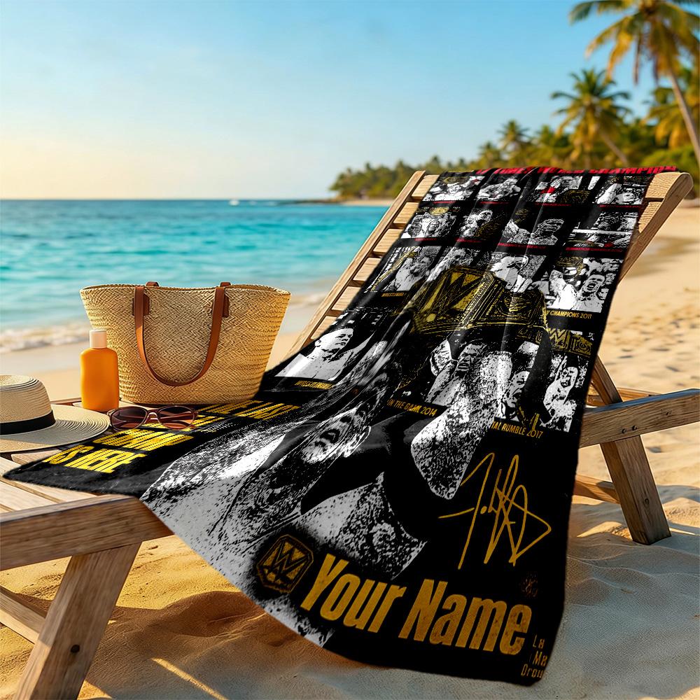 Wrestlemania Customizable Name Beach Towel Quick-Dry Soft Microfiber Ideal for Travel Outdoor Swim Pool Yoga Surf Camping Hiking Gym Gift Holiday
