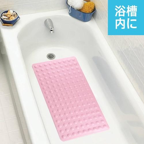IRETION Non-Slip Bath Mat, 40x70cm, Natural Rubber, for Care, Anti-Fall, with Suction Cups, Soft (Pink)