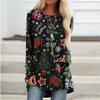 Plus Size Women's Christmas Gift Print Comfortable Long Sleeve Round Neck T-shirt Christmas Casual Baggy Mid Length T-shirt