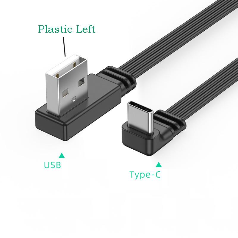 USB2.0 на Type C Разветвитель Дата-кабеля Угол вверх вниз влево вправо Провод Плоский Шнур USB C Передача Данных 2А Питание Синхронизация Удлинитель