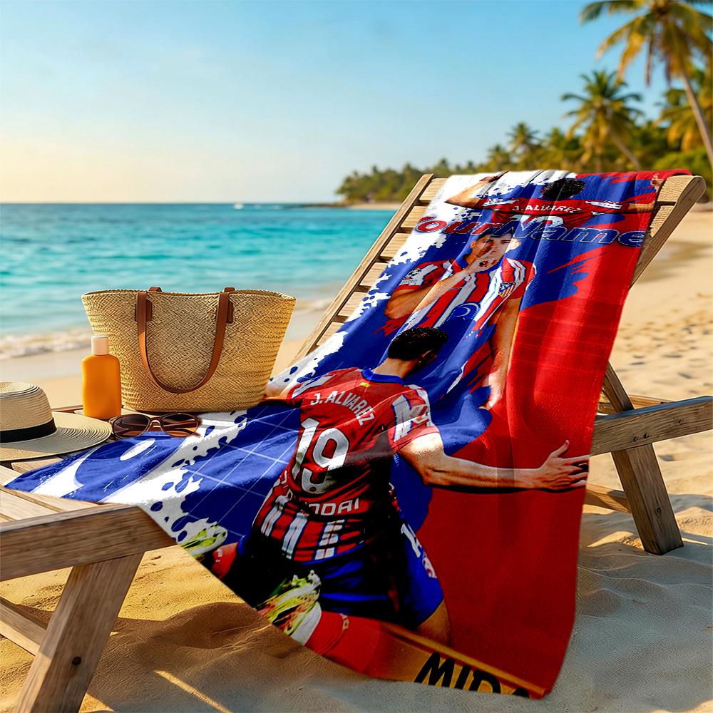 Atletico Madrid Customize Text Beach Towel Super Soft & Absorbent Ideal for Travel Outdoor Swim Pool Yoga Surf Camping Hiking Gym Gift Holiday