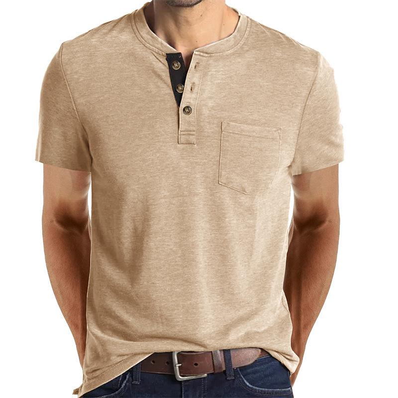 Summer Men's Short Sleeve T-Shirt Men's Henley T-Shirt Casual Round Neck Top
