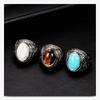 [Rockyu] ring men's brand pattern large grains onyx ellipse signet ring initial titanium party friend gift antique style accessories