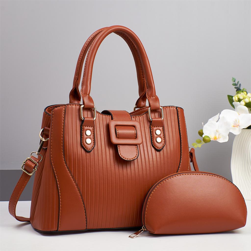 New High Appearance Horizontal Stripe Bag Splicing Battery Large Capacity Shoulder Bag Fashion Design All-match Female Bag