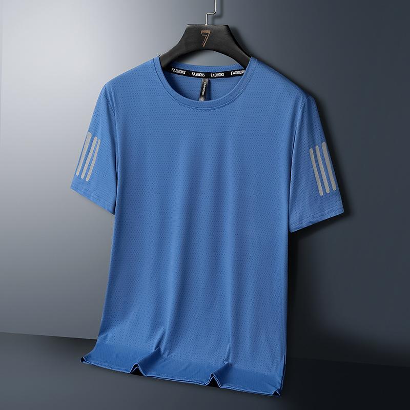 Men's Summer T-Shirt Solid Color Sports Round Neck Short-Sleeve Shirt Comfortable Casual Breathable Quick-Dry Tee