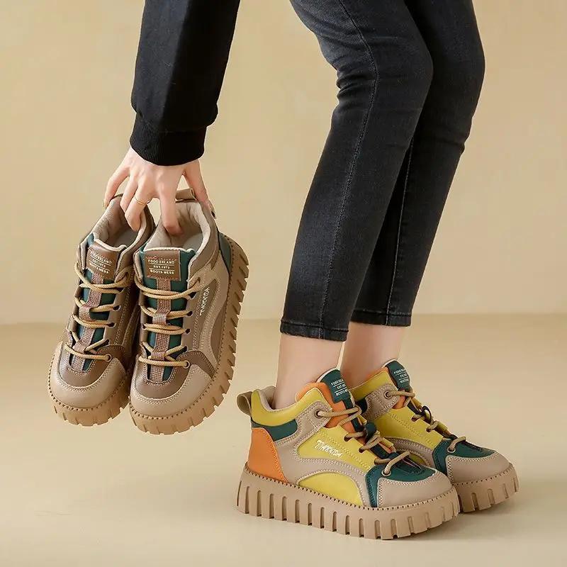 Женская обувь Plus Теплые высокие женские зимние сапоги на платформе Элегантные на среднем каблуке Зима 2024 Новинка на Slip Большой размер Весна