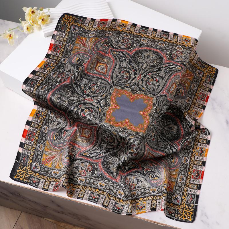 Шелковый женский квадратный шарф - Китайский стиль платок на голову для весны, лета, осени - Защита шеи и согревающий - Элегантный тонкий стиль для мамы