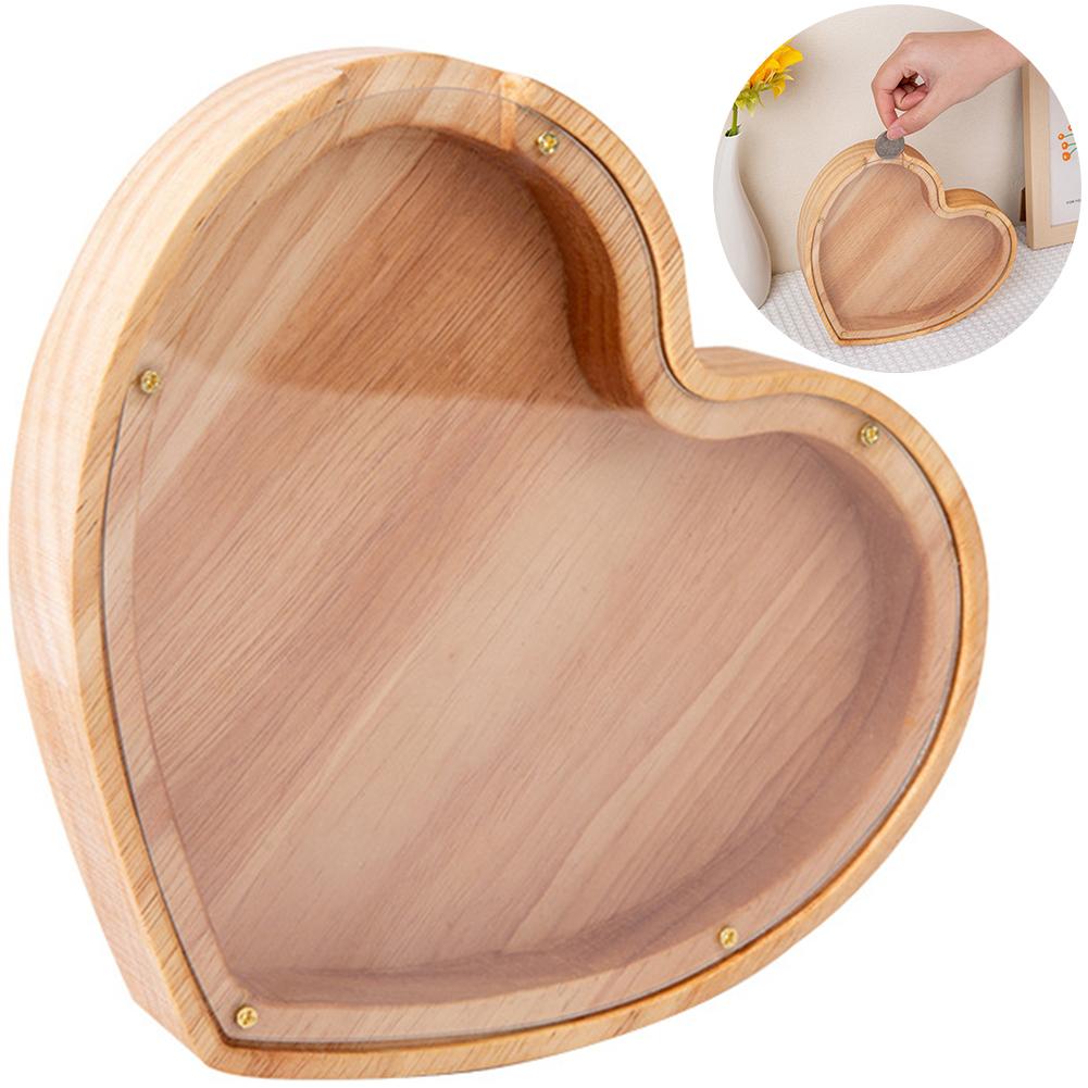 Деревянная копилка в форме сердца, копилка для монет, прозрачная копилка для денег, копилка для любви, подарок на день рождения для мальчиков и девочек