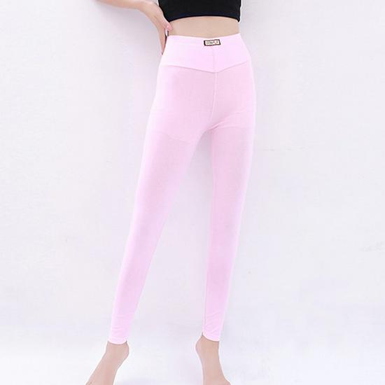 Women's High Waist Slim Fit Cotton Long Johns - Solid Color Thin Warm Pants