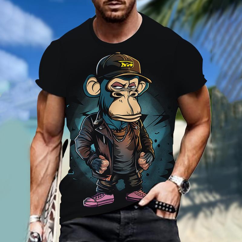 Men's T-shirts Cartoon Monkey 3D Print T-shirt Casual Short Sleeve Crew Neck Tees Oversized Men Clothing Tops Outdoor Streetwear
