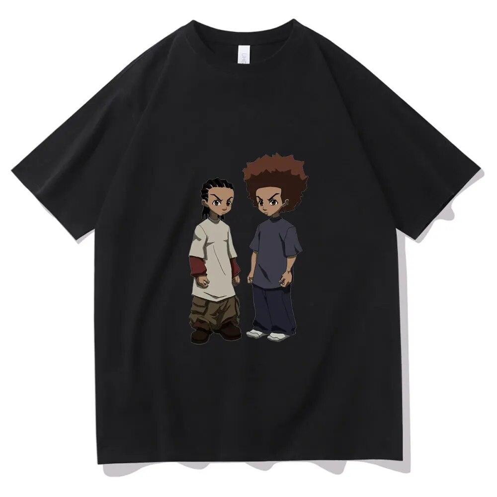 Футболка с принтом The Boondocks Huey and Riley, модные хлопковые футболки унисекс в стиле Харадзюку, негабаритная футболка унисекс в стиле рок, хип-хоп, футболка унисекс