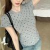 Ретро Хлопковая Футболка с Короткой Рукавой на Одно Плечо в Горошек Летний Новый Стиль Стройнящая Модная Универсальная Топ для Горячей Девушки