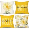 4pcs, Spring And Summer Pillow Case, Yellow Letter Flower Pattern Pillow Case, Watercolor Daisies Simple Style Suitable For Home Decoration