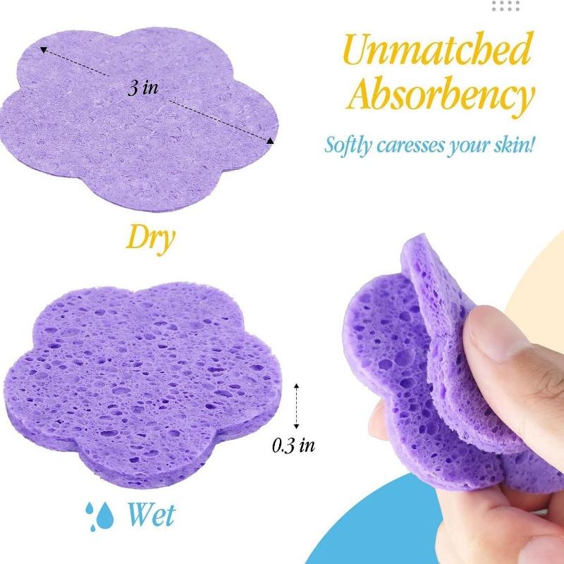 Compressed Wood Pulp Facial Sponges Flower Shape Exfoliating Face Cleanser Pads Soft Gentle for Daily Skin Care Makeup Remover