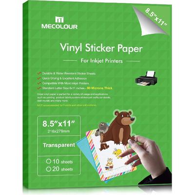 MECOLOUR Прозрачная наклейка для струйного принтера -95% прозрачность 8,5x11 дюймов Яркие цвета, устойчивая к разрывам -20 листов