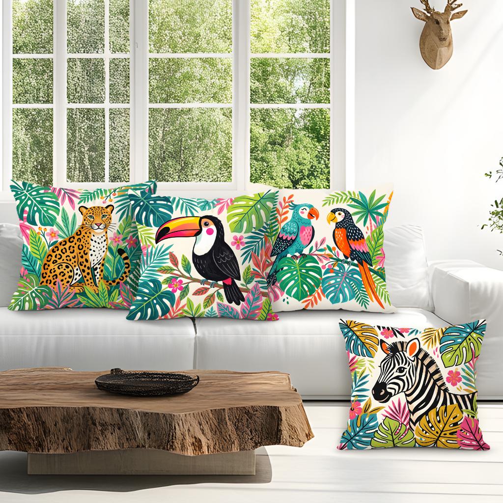 Toucans Leopards Zebras Pillowcase Printed Polyester 40/45/50Cm Throw Pillowcover Decorative Sofa Cushion Pillowslip Home Decor