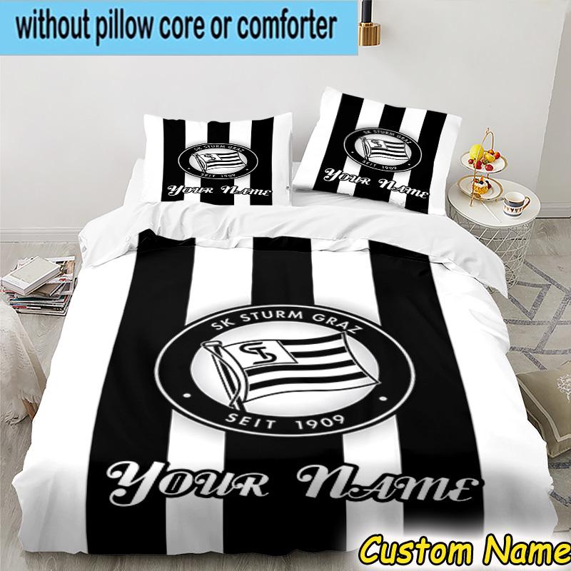 Custom Name Sturm Graz Football Crest Bedding Set 3PCS Duvet Cover Closure Includes 1 Duvet Cover & 2 Pillowcases for All Seasons Bedroom Decor