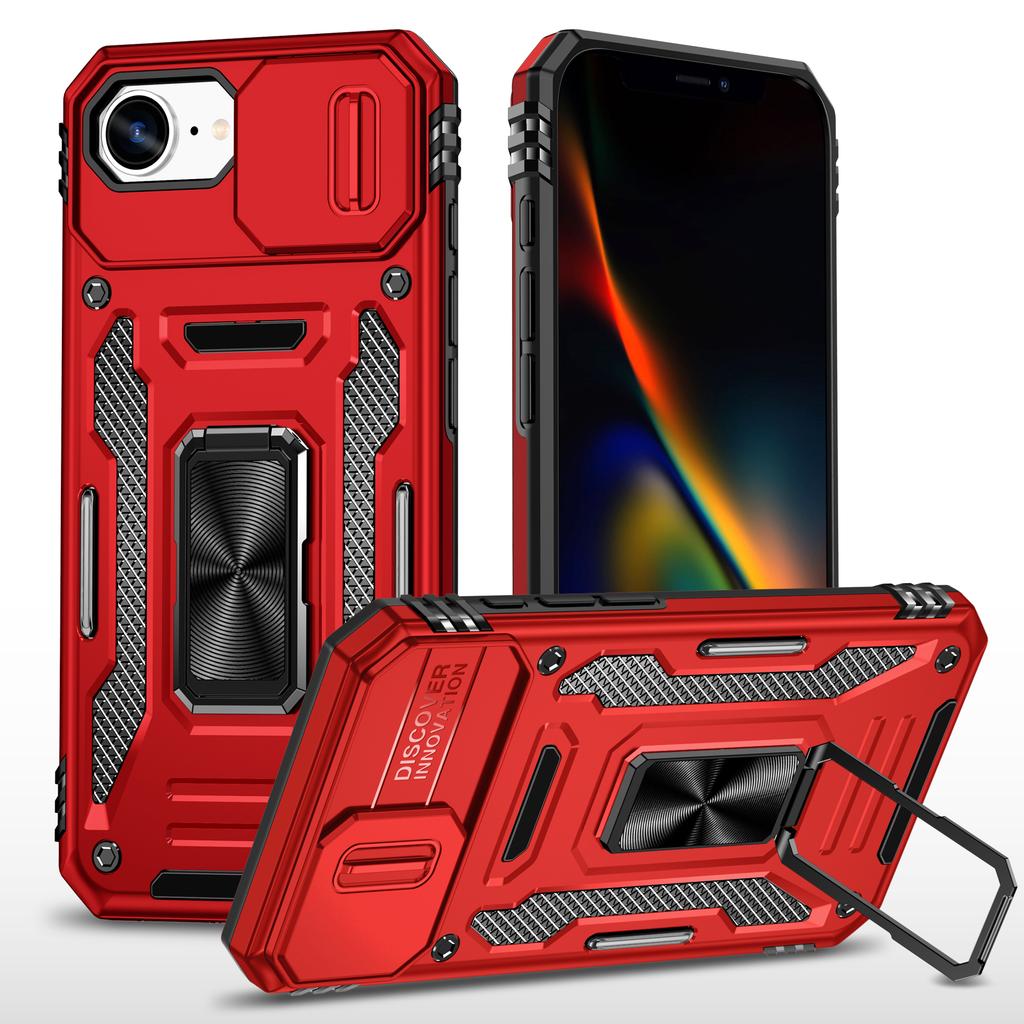 For iPhone 16e Case Kickstand Slide Lens Lid PC+TPU Drop