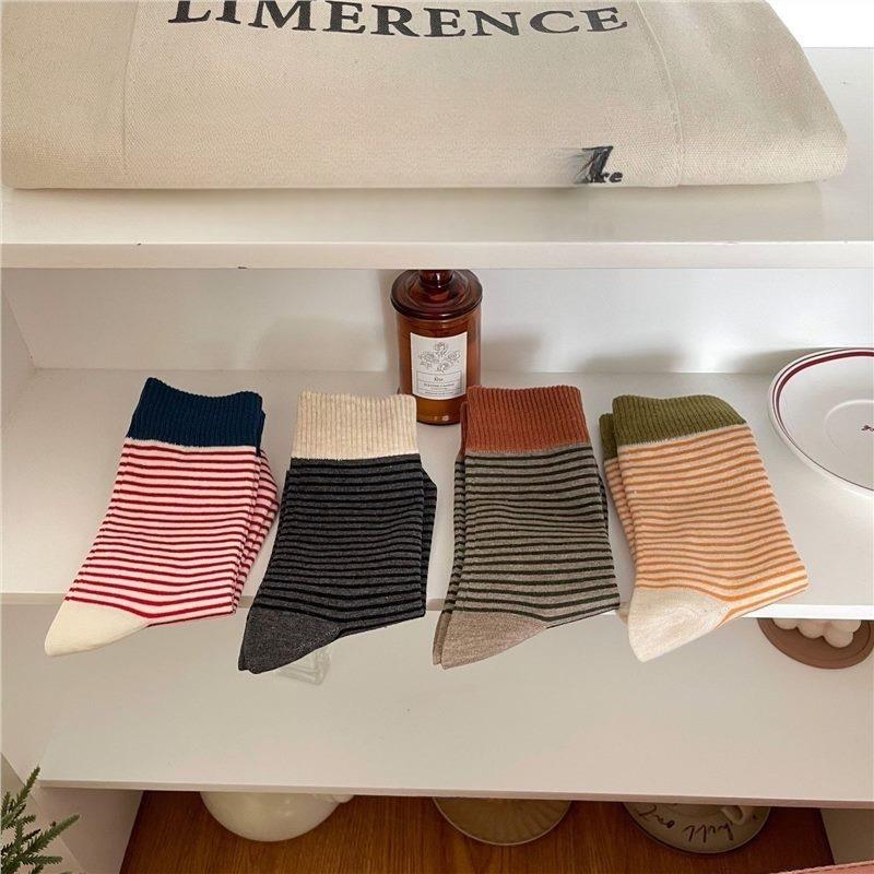 Полосатые носки для женской осени и зимы, в сочетании с обувью и носками Burken, хлопковые куртки в студенческом стиле