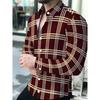 Мужская рубашка, Хаки-коричневая в клетку, Business Casual, с длинным рукавом, воротник