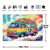 1 item, 2D psychedelic hippie bus and daisy retro party background, suitable for 60s and 70s themed birthday parties