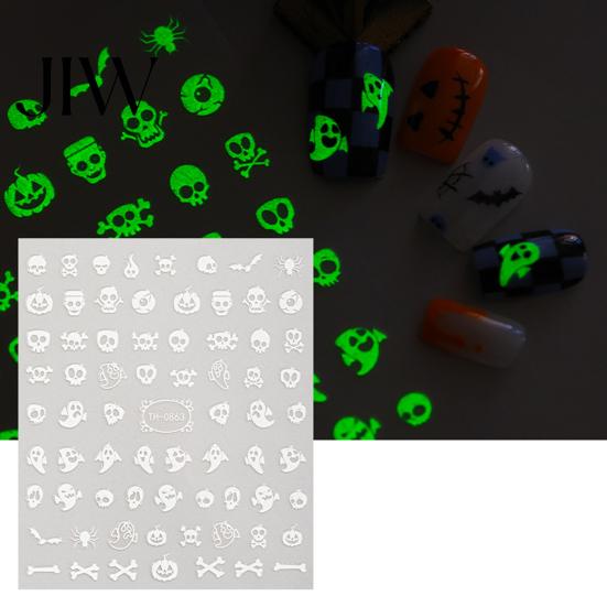 Наклейки для DIY Маникюра 6 Листов Хэллоуин Светящиеся в темноте Наклейка, Жуткий Призрак Тыква Череп Маникюр Темная Тема Принадлежности Наклейка, Украшение